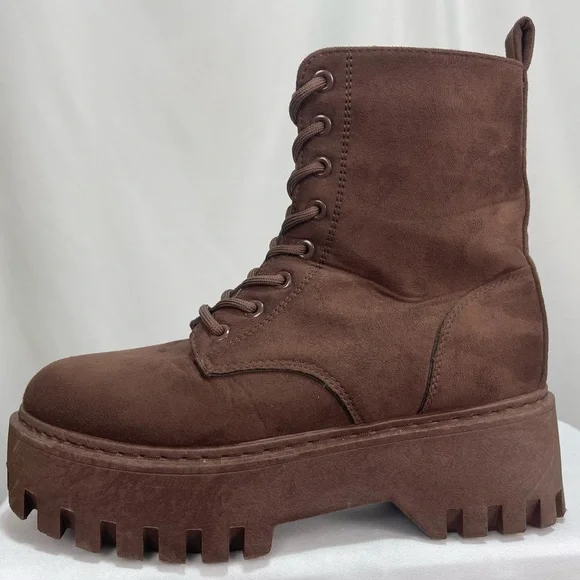 Rouge helium brown soft lace up platform combat style boots women’s size 8 - Picture 4 of 16